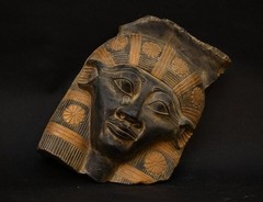 Egyptian Hathor Mask Sculpture Ancient Egyptian Antiques Face and Solid Stone BC