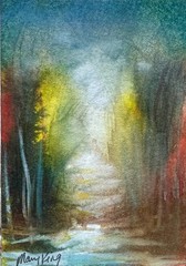 2.5″x 3.5″ Original Watercolor ACEO Painting by Mary King – Misty Forest View