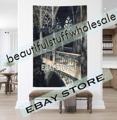Gothic Castle Balcony Wall Hanging Tapestry Spooky Night 39X59 in