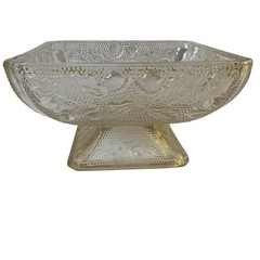 Vintage Square Footed Candy Trinket Bowl Dish Champagne Smoke Fruit & Leaf
