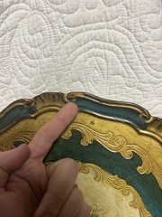Set Of Two Florentine Style Tole Tray Round Gold Green Wall Decor Italy Vintage