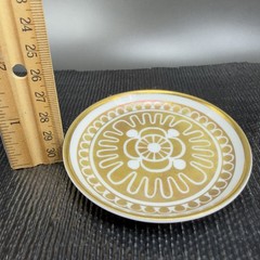 Porsgrund Norway Fine Porcelain 3inch Round Trinket Dish Plate Gold Accents VTG