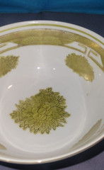 Vintage Japanese Bowl White Porcelain Gold Hand Painted Design marked LJ