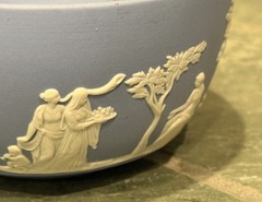 Wedgwood Blue Jasperware Lot 5pc Bowl Trinket Box Tray Plate Set Vintage Relief