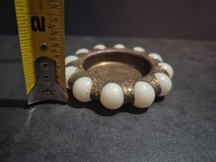 VTG Fisher Jewel Tray Art Deco Vitro Agate Hammered Brass White Marbles-READ*