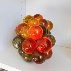 Vintage MCM Lucite Resin Grapes on Driftwood Amber Orange Large Cluster Glows