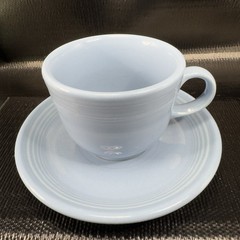 Fiestaware USA Pottery Periwinkle Blue Teacup And Saucer Set Stoneware Vintage
