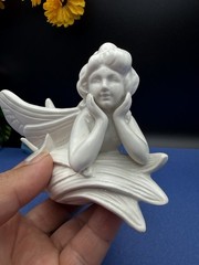 Vintage Fitz And Floyd Fairy Figurine Trinket Dish Art Nouveau Porcelain Ceramic