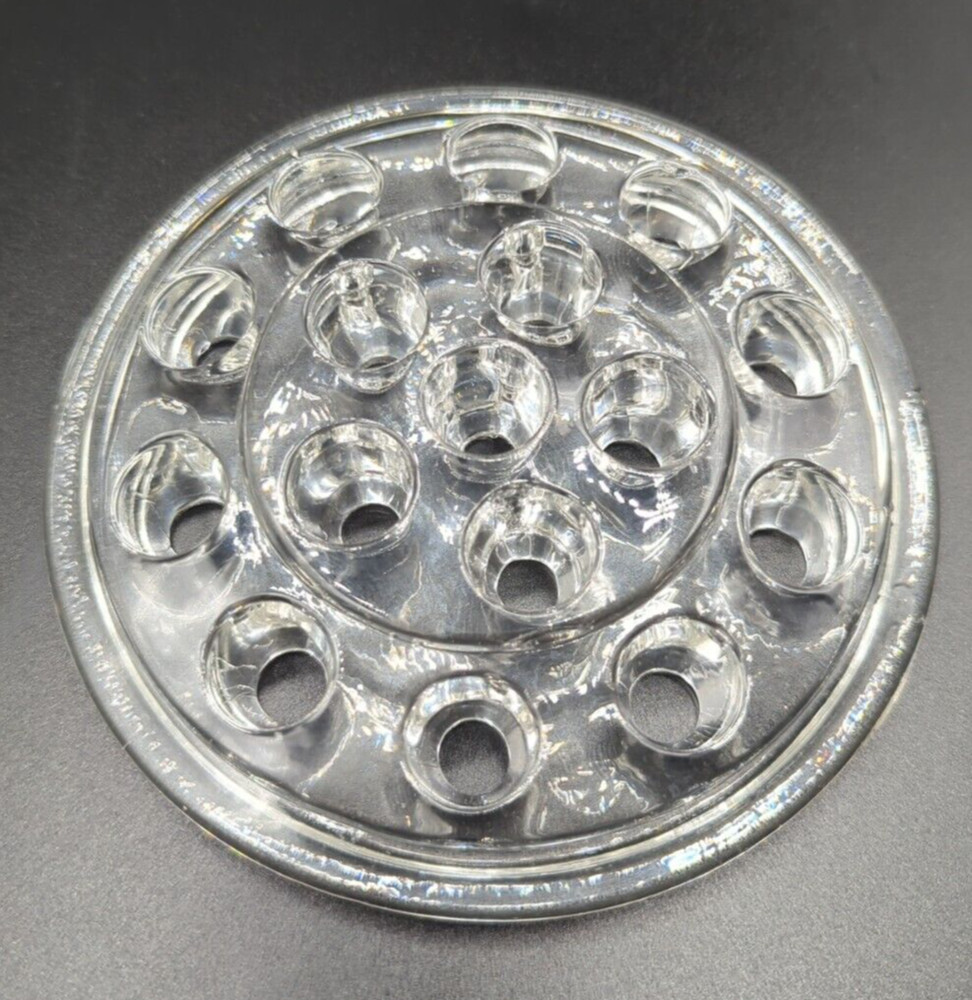 Unbranded Antique Glass Flower Frog 16 Hole 5 Inch Clear Pressed Glass Vase Inse