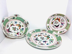 Vtg Chinese Porcelain Plate 12” Lotus Bowl 9” & Bowl 8” HandPainted Butterflies