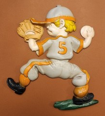 Vintage Sexton Boy Baseball Player Pitcher Wall Art Cast Metal Sports 10″ Tall