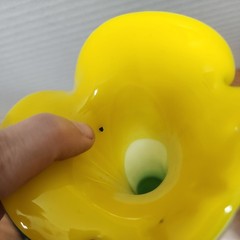 Art Glass Hand Blown Calla Lily Tulip, Yellow Teal Vase 13″ with flowers