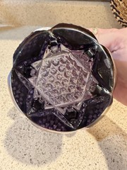 Vintage 1990’s Fenton Glass Basket 7” Tall Purple Iridescent Ruffled White Edge