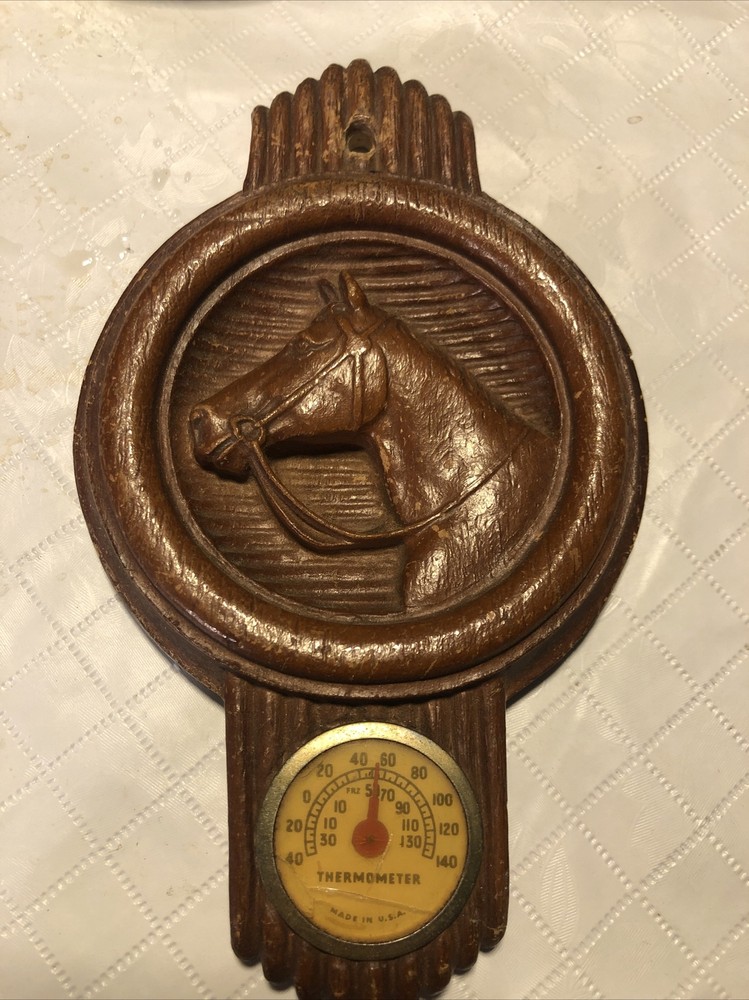 Vintage Burwood Horse Thermometer Plaque Horse Head Works Made In USA Vintage