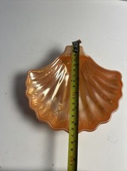 Vintage Carnival Glass Shell Lusterware Peach-Orange Candy Dish Trinket Keys
