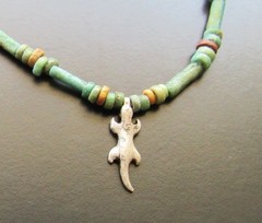 NILE Ancient Egyptian Silver Sobek Amulet Mummy Bead Necklace ca 600 BC