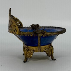 VTG La Chateau Porcelain Trinket Dish Metal Bronze Mount Victorian Scene