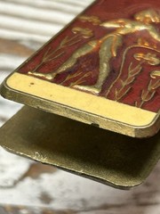 Vintage Brass Enamel Clip 2-sided Greece Egyptian Motif Bull Spring Clip