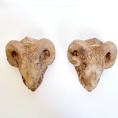 Faux Wood Ram Head Wall Shelves | Lodge Cabin Gothic Decor Aries Gift Set of 2