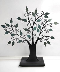 Vintage 2003 Metal Family Tree Photo Jewelry Display Stand Green Leaf Decor