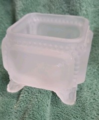 Vtge Westmoreland Glass Footed Frosted China Rose Trinket Dish + Candle Holder