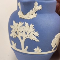 VTG Wedgwood Blue Jasperware Miniature Pitcher Creamer Neoclassical Trees 2.5″