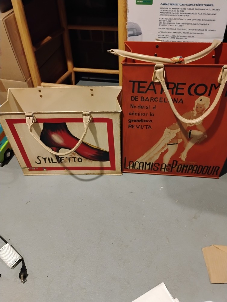 2 Vintage Metal Art Deco Shopping Bag Book/Magazine Holder Stiletto Chic