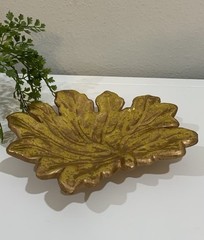Vtg Ceramic Distressed Metallic Gold Copper Leaf Shaped Trinket Dish Decoration