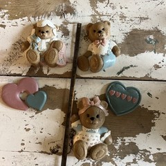 HOME INTERIORS BURWOOD RETIRED 1994 TEDDY BEAR TRIO With 2 Hearts