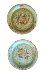 Japan 1940s Hand Painted Occupied Japan Green Pink Roses Small Plates Coasters