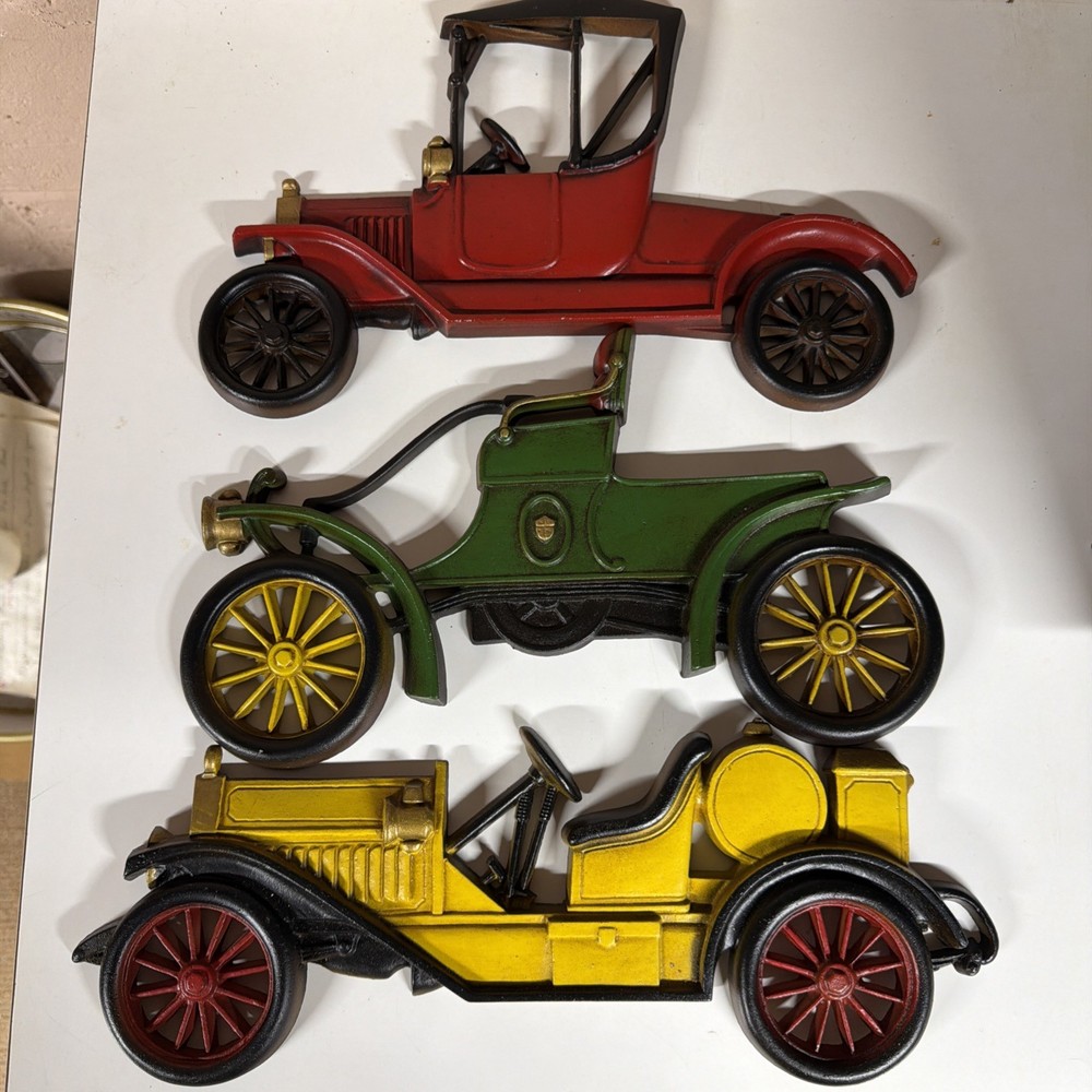 Sexton Cast Iron Vintage Classic Car Wall Plaques Set of 3 Decorative