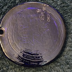 cobalt blue glass medallion, likely made In Turkey With A Signature 1990s