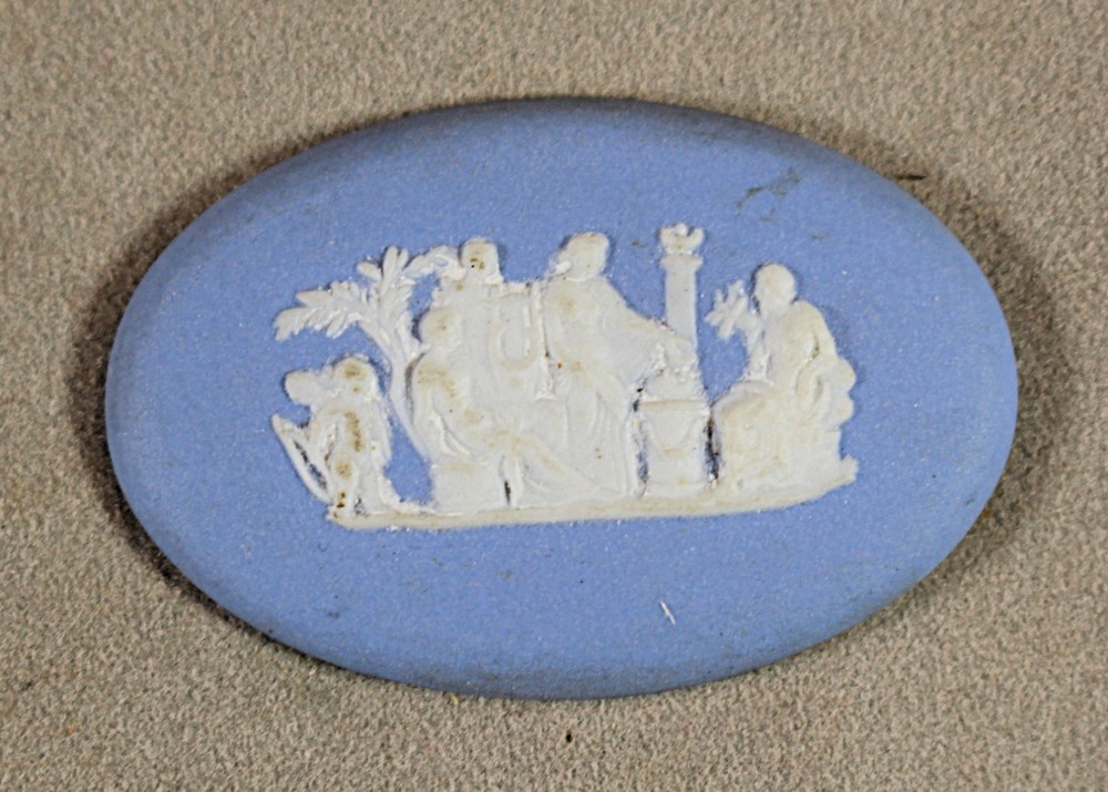 Small Vintage Signed Oval Neoclassical Wedgwood Blue& White Medallion Dated 1960
