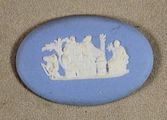 Small Vintage Signed Oval Neoclassical Wedgwood Blue& White Medallion Dated 1960