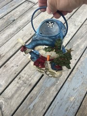 Home Interiors Metal Snowman Votive Lantern Christmas Candle Holder 10 Inch