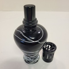 Hand Blown Black/Smoky Gray with Raised White Wicker Lines Glass Diffuser Bottle