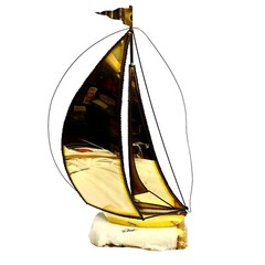 Vintage Signed John De Mott Brass Copper Sailboat Sculpture on Onyx Base 17×10