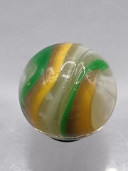.66″ Akro Corkscrew Popeye Yellow, Green, White Marble- #CE126
