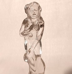 6.5″ BASHFUL LADY vtg cambridge glass female nude draped flower frog art nouveau