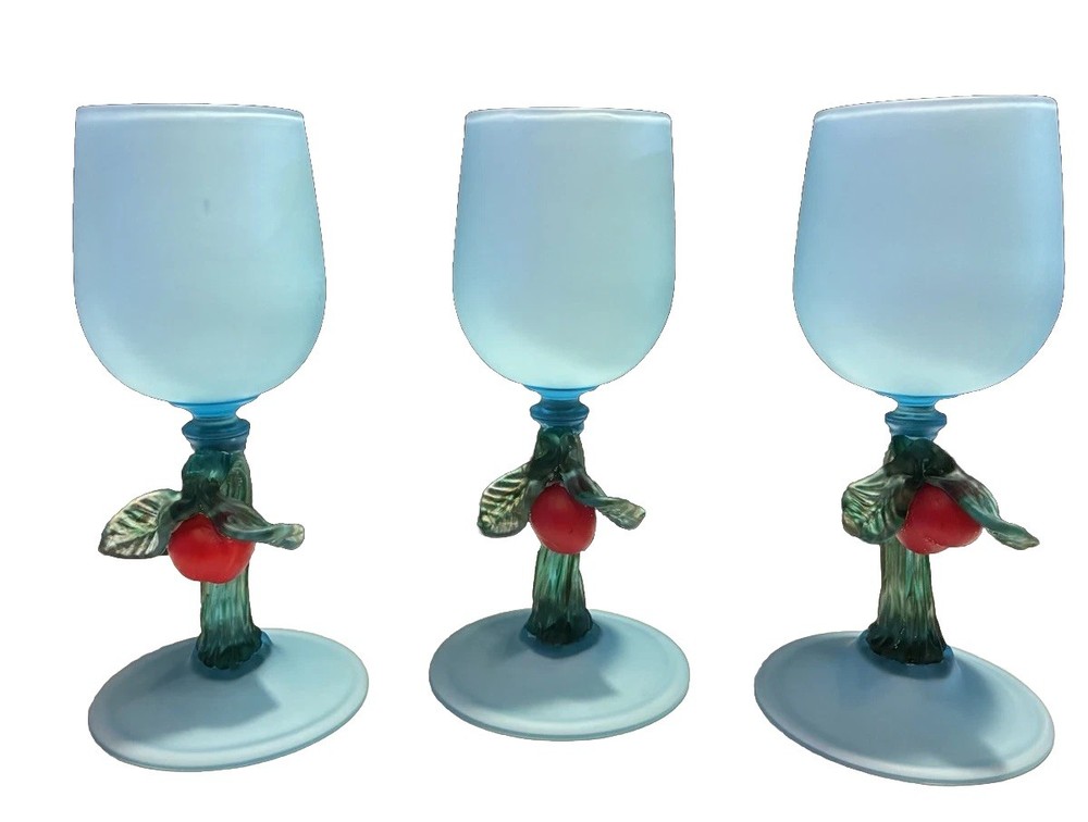 No label blue satin glass Victorian style soft matte hand blown decor