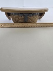 Vintage 1989 Burwood “Straw Bonnet” Faux Wicker Wall Shelf Blue Bow Made in USA