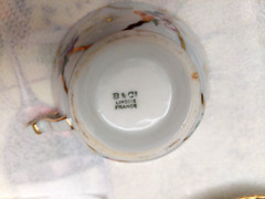 VTG /ANTIQUE LIMOGES J POUYAT BERNARDAUD FLORAL GILDED 3 CUPS SAUCERS FRANCE