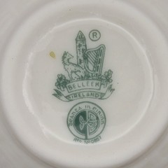 VTG Belleek Shamrock Basketweave Pattern Parian China Teacup & Saucer 1946-1981