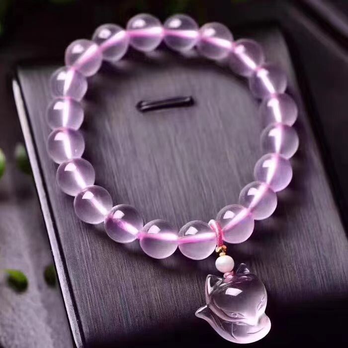 9mm Natural Beautiful Natural Rose Quartz Crystal Fox Beads Bracelet