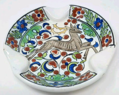Vintage Ikaros Icaros Greek Pottery Ashtray Trinket Dish Stag Deer Greece 4.5″