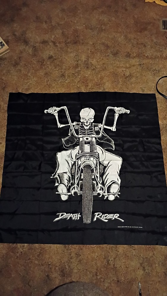 Large Vintage 80’s Death Rider Motorcycle Biker Flag Tapestry Wall Hanging