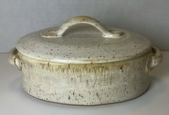 Parsley Pottery Cream Speckled Oval Dish with Lid