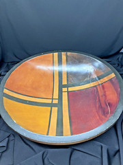 Vintage Colombian Wooden Bowl Hand-Painted Geometric Design 11.5″ Diameter
