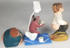 Lot of 3 Whimsical Polychrome Pottery Caganers two Signed made in Spain