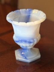 Akro Agate Blue White Slag Glass 3″ Mini Vase 764 Urn Succulent Planter INV#865